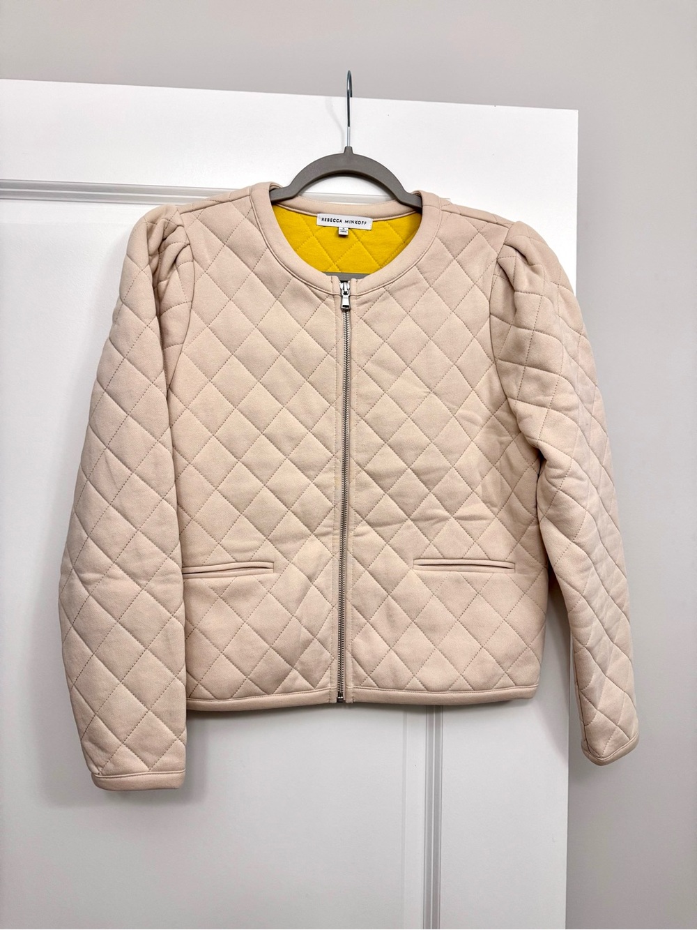 Rebecca Minkoff Quilted Full Zip Shay Jacket Stone/Mustard Size: Small
